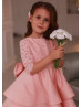 Peach Lace Satin Pearl Embellished Tiered Flower Girl Dress